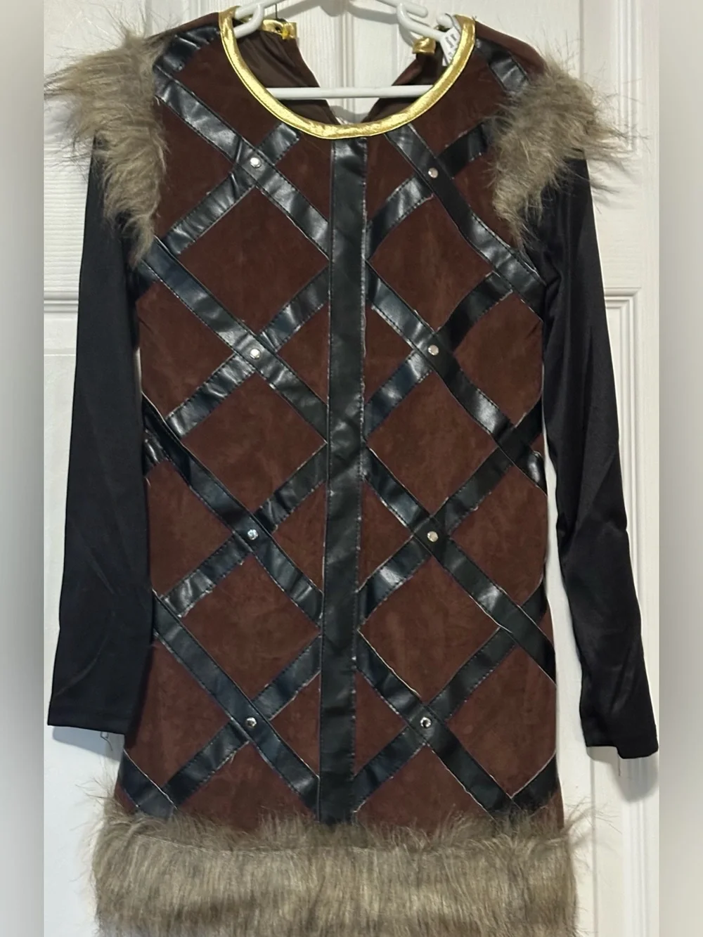 Viking Warrior Dress Costume Designed Brown Faux-Suede Quilted Cape Sz S 4-
